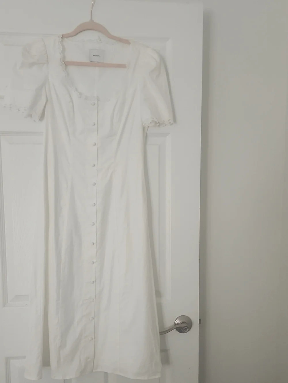 White Button-Front Puff Sleeve Midi Dress - Refomation